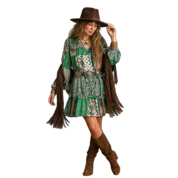 UMGEE NWT Boho Patchwork Dress Western Cowgirl Chic Festival Retro Gypsy Vibes - Picture 1 of 8